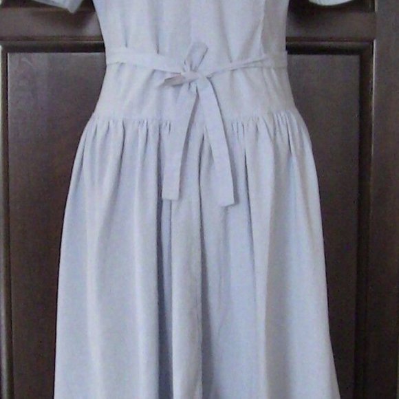 Blue Jean A-Line Tie Flare Polyester Cotton Heart Button Denim Dress Siz 12 Home - Picture 7 of 7